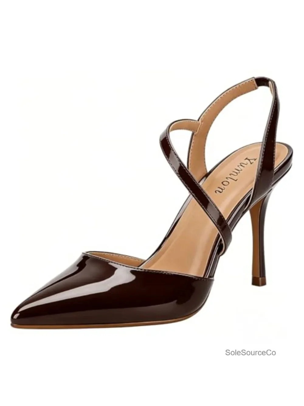 Faux Leather Closed Toe Slingback Stiletto Heels 3.3 Inch Ankle Strap Pumps